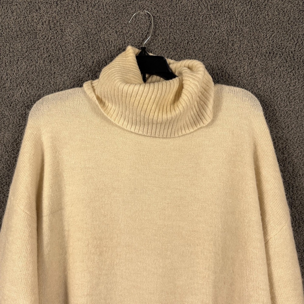 MNG Mango Sweater Womens Medium Cream Turtleneck Tunic Oversized Wool Blend - Picture 2 of 9